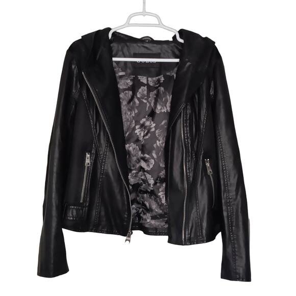 Guess Faux Leather Hooded Jacket Women's Size Large - Picture 2 of 7